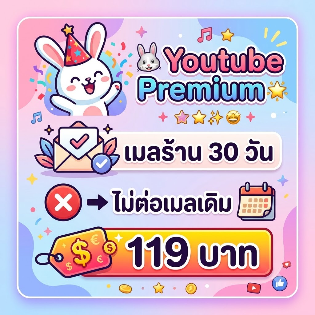 Youtube Premium (เมลร้าน ไม่ต่อเมลเดิม) 30 วัน